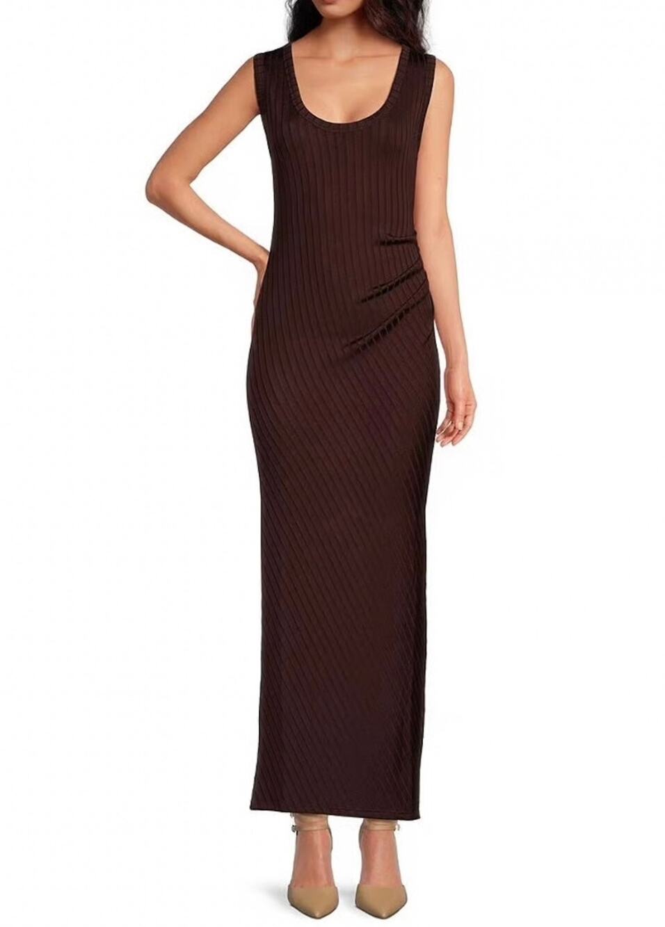 Good American Womens 2XL Burgundy Shine Rib Scoop Neck Sleeveless Maxi Dress NEW